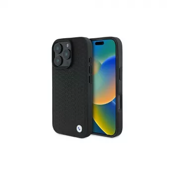 BMW BMHMP16X23RDDK iPhone 16 Pro Max 6,9 inch Μαύρη σκληρή θήκη Sign Leather Diamond Metal Logo MagSafe