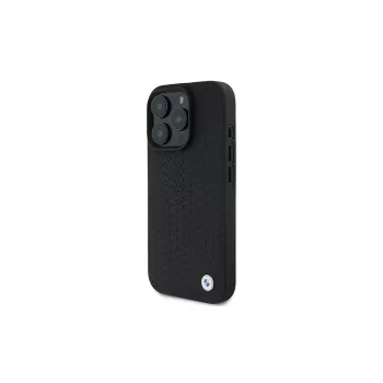 BMW BMHMP16X23RDDK iPhone 16 Pro Max 6,9 inch Μαύρη σκληρή θήκη Sign Leather Diamond Metal Logo MagSafe