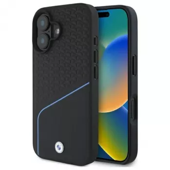 BMW Sign Leather Textured And Line Σκληρή θήκη MagSafe για Apple iPhone 16 6,1 inch - Μαύρο