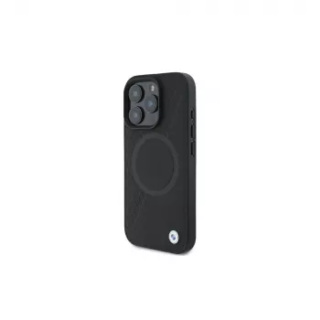 BMW BMHMP16L23RTPK iPhone 16 Pro 6,3 inch Μαύρη σκληρή θήκη Sign Leather Half Textured And Circle MagSafe