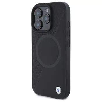 BMW Sign Leather Half Textured Σκληρή θήκη με Circle MagSafe για Apple iPhone 16 Pro Max 6,9 inch Μαύρο