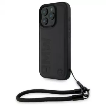 BMW Signature Leather Wordmark Cord Σκληρή θήκη για Apple iPhone 16 Pro 6,3 inch - Μαύρο