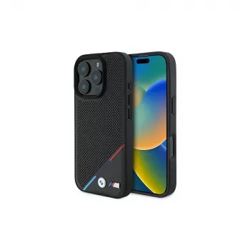 BMW M Perforated Tricolor Line Σκληρή θήκη για iPhone 16 Pro 6,3 inch - Μαύρο MagSafe