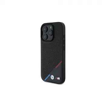 BMW M Perforated Tricolor Line Σκληρή θήκη για iPhone 16 Pro 6,3 inch - Μαύρο MagSafe