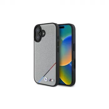 BMW M Perforated Tricolor Line Σκληρή θήκη MagSafe για Apple iPhone 16 6,1 inch - Γκρι