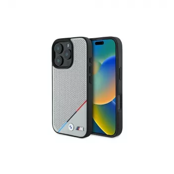 BMW M Perforated Tricolor Line Σκληρή θήκη για Apple iPhone 16 Pro 6,3 inch Γκρι MagSafe