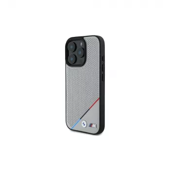 BMW M Perforated Tricolor Line Σκληρή θήκη για Apple iPhone 16 Pro 6,3 inch Γκρι MagSafe