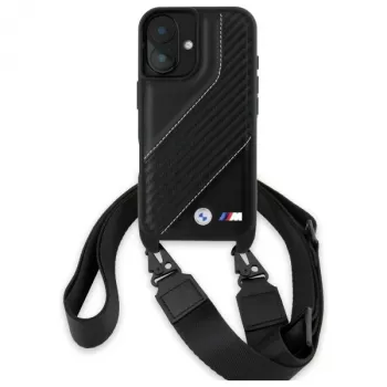 BMW BMHCP16M23PSCCK iPhone 16 Plus 6,7 inch Μαύρη σκληρή θήκη M Edition Carbon Stripe & Strap