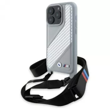 BMW M Edition Carbon Stripe & Strap Σκληρή θήκη για iPhone 16 Pro Max 6,9 inch Γκρι