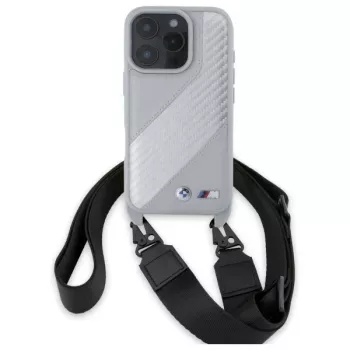 BMW M Edition Carbon Stripe & Strap Σκληρή θήκη για iPhone 16 Pro Max 6,9 inch Γκρι