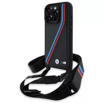BMW M Edition Carbon Tricolor Lines & Strap Σκληρή θήκη για iPhone 16 Pro 6,3 inch Μαύρο