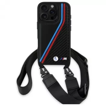 BMW M Edition Carbon Tricolor Lines & Strap Σκληρή θήκη για iPhone 16 Pro 6,3 inch Μαύρο