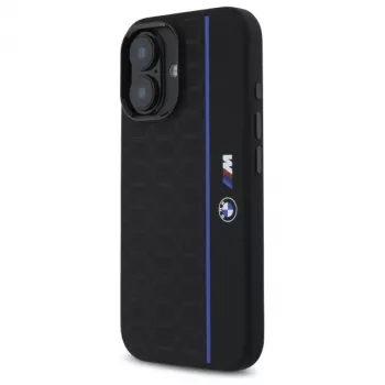 BMW BMHMP16S23SHEB iPhone 16 6,1 inch Μαύρη σιλικονούχα σκληρή θήκη Hexagon Blue Line MagSafe