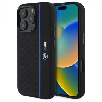 BMW BMHMP16X23SHEB Σκληρή θήκη Σιλικόνη Hexagon Blue Line MagSafe για iPhone 16 Pro Max 6,9 inch Μαύρο