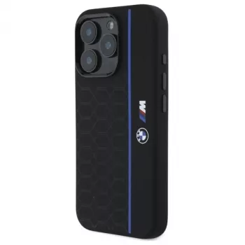 BMW BMHMP16X23SHEB Σκληρή θήκη Σιλικόνη Hexagon Blue Line MagSafe για iPhone 16 Pro Max 6,9 inch Μαύρο