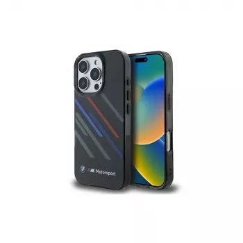BMW Motorsport IML Random Stripes Σκληρή θήκη για Apple iPhone 16 Pro 6,3 inch - Μαύρο