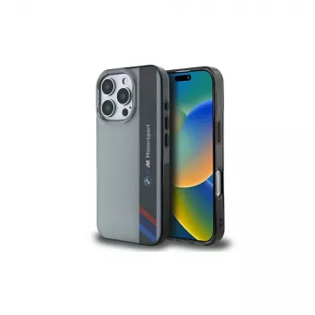 BMW Motorsport Σκληρή Θήκη για Apple iPhone 16 Pro 6,3 inch Γκρι IML Vertical Stripe