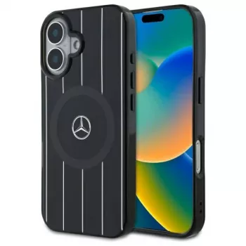 Mercedes-Benz MEHMP16S23HRSK Σκληρή Θήκη Διπλή Στρώση Crossed Lines για iPhone 16 6,1 inch Μαύρο MagSafe