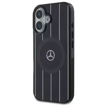Mercedes-Benz MEHMP16S23HRSK Σκληρή Θήκη Διπλή Στρώση Crossed Lines για iPhone 16 6,1 inch Μαύρο MagSafe