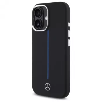 Mercedes-Benz MEHMP16S23SUMBK iPhone 16 6,1 inch Μαύρη Σκληρή Θήκη Σιλικόνης με Μπλε Ρίγα MagSafe