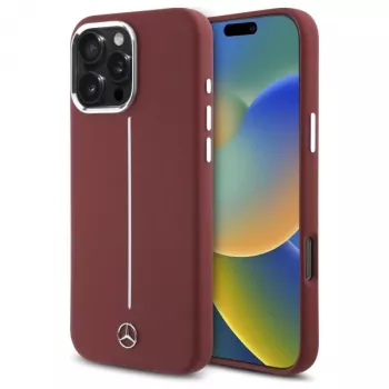 Mercedes-Benz Θήκη Σιλικόνης για iPhone 16 Pro Max 6,9 inch Κόκκινο με Λευκή Ρίγα MagSafe