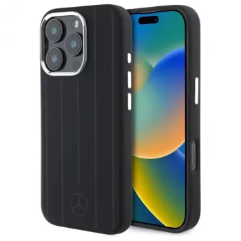 MERCEDES-BENZ iPhone 16 Pro 6,3 inch Μαύρη Σκληρή Θήκη Σιλικόνης με Κάθετες Tonal Ρίγες MagSafe