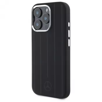 Mercedes-Benz iPhone 16 Pro Max 6,9 inch Σκληρή Θήκη Σιλικόνης με Κάθετες Tonal Ρίγες και MagSafe - Μαύρο