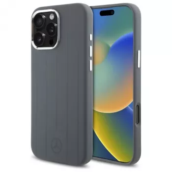 Mercedes-Benz iPhone 16 Pro Max 6,9 inch Σκληρή Θήκη Σιλικόνης Γκρι Vertical Tonal Stripes MagSafe