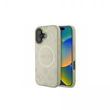 Guess Saffiano Peony Classic Logo MagSafe Θήκη για iPhone 16 (Χρυσό)