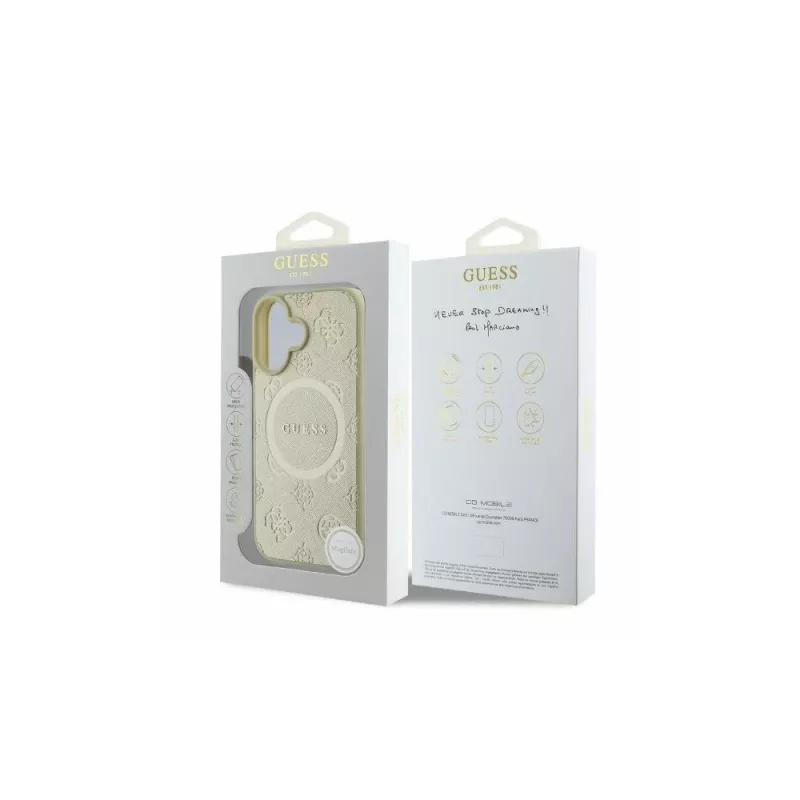 Guess Saffiano Peony Classic Logo MagSafe Θήκη για iPhone 16 (Χρυσό)