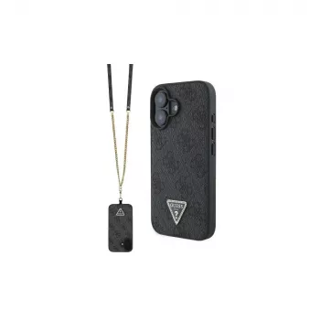Guess GUHCP16SP4TDSCPK iPhone 16 Σκληρή Θήκη Δέρμα Μεταλλικό Λογότυπο Strass Crossbody Μαύρο