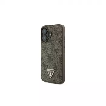 Guess GUHCP16SP4TDSCPW iPhone 16 6,1 inch Σκληρή Θήκη Δέρμα Μεταλλικό Λογότυπο Strass Crossbody Καφέ