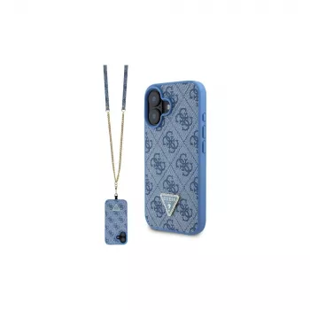 Guess GUHCP16SP4TDSCPB iPhone 16 6,1 inch Μπλε Σκληρή Θήκη Δέρμα Μεταλλικό Λογότυπο Strass Crossbody