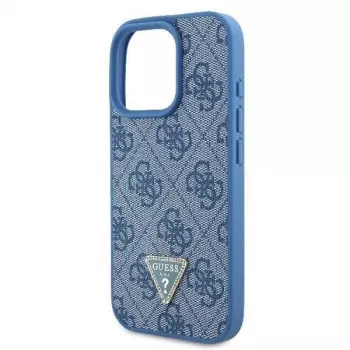 Guess GUHCP16LP4TDSCPB iPhone 16 Pro 6,3 inch Μπλε Δερμάτινη Σκληρή Θήκη με Μεταλλικό Λογότυπο, Strass και Λουράκι Ώμου