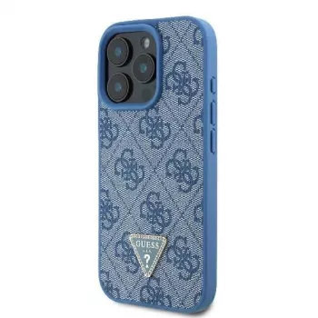 Guess GUHCP16LP4TDSCPB iPhone 16 Pro 6,3 inch Μπλε Δερμάτινη Σκληρή Θήκη με Μεταλλικό Λογότυπο, Strass και Λουράκι Ώμου