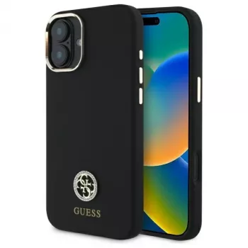 Guess GUHCP16SM4DGPK iPhone 16 6,1 inch Μαύρη Σκληρή Θήκη Σιλικόνης Λογότυπο Strass 4G