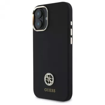 Guess GUHCP16SM4DGPK iPhone 16 6,1 inch Μαύρη Σκληρή Θήκη Σιλικόνης Λογότυπο Strass 4G