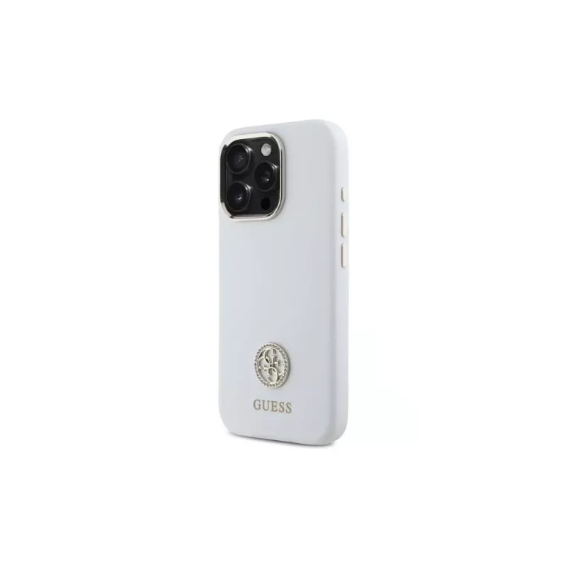 Guess GUHCP16LM4DGPH iPhone 16 Pro 6,3 inch Λευκή Θήκη Σιλικόνης με Λογότυπο Strass 4G
