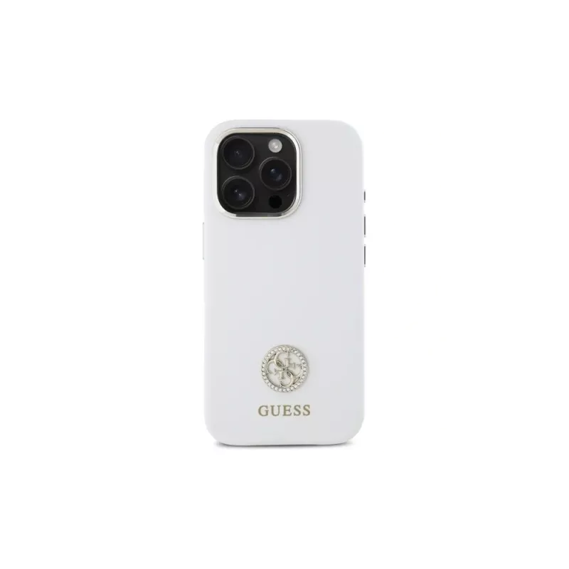 Guess GUHCP16LM4DGPH iPhone 16 Pro 6,3 inch Λευκή Θήκη Σιλικόνης με Λογότυπο Strass 4G
