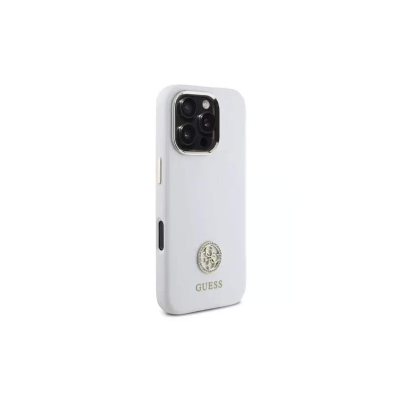 Guess GUHCP16LM4DGPH iPhone 16 Pro 6,3 inch Λευκή Θήκη Σιλικόνης με Λογότυπο Strass 4G
