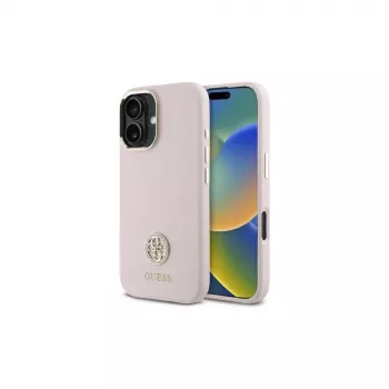 Guess GUHCP16SM4DGPP Σκληρή Θήκη Σιλικόνης Λογότυπο Strass 4G για Apple iPhone 16 6,1 inch Ροζ