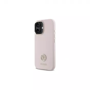 Guess GUHCP16SM4DGPP Σκληρή Θήκη Σιλικόνης Λογότυπο Strass 4G για Apple iPhone 16 6,1 inch Ροζ