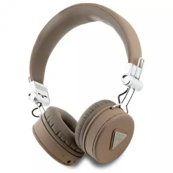 Guess Grained Classic Round Shape Ασύρματα Bluetooth Over-Ear Ακουστικά με ENC, Καφέ