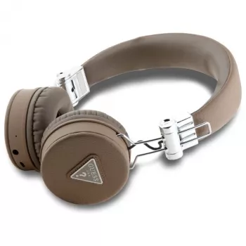 Guess Grained Classic Round Shape Ασύρματα Bluetooth Over-Ear Ακουστικά με ENC, Καφέ