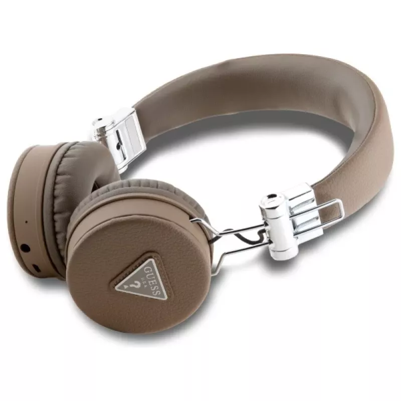 Guess Grained Classic Round Shape Ασύρματα Bluetooth Over-Ear Ακουστικά με ENC, Καφέ
