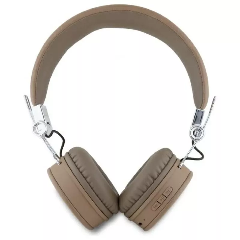 Guess Grained Classic Round Shape Ασύρματα Bluetooth Over-Ear Ακουστικά με ENC, Καφέ