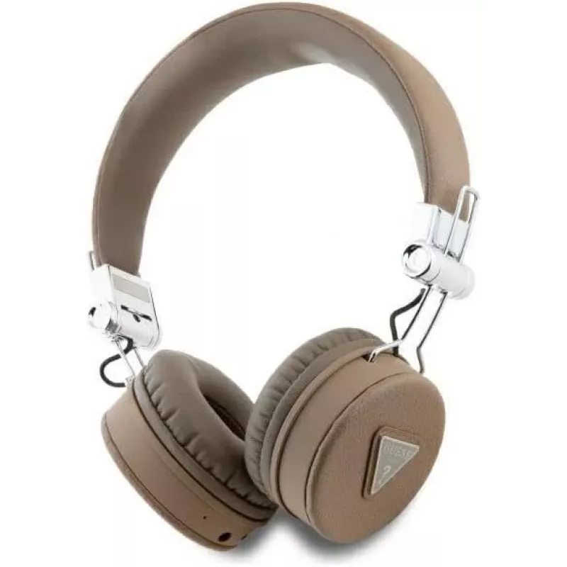 Guess Grained Classic Round Shape Ασύρματα Bluetooth Over-Ear Ακουστικά με ENC, Καφέ