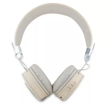 Guess Grained Classic Round Shape Ασύρματα Bluetooth Over-Ear Ακουστικά με ENC, Μπεζ