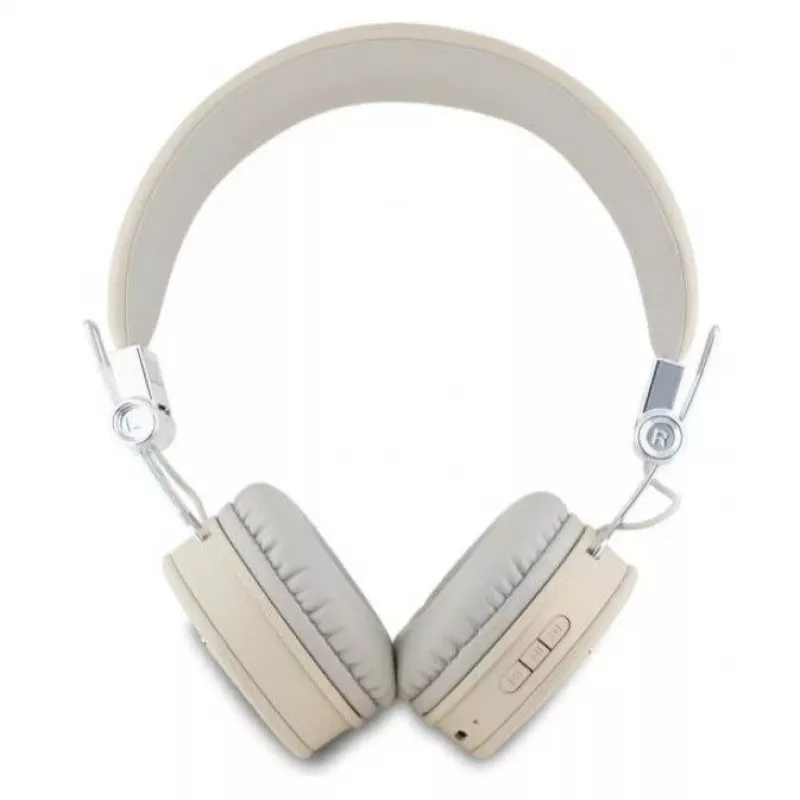 Guess Grained Classic Round Shape Ασύρματα Bluetooth Over-Ear Ακουστικά με ENC, Μπεζ