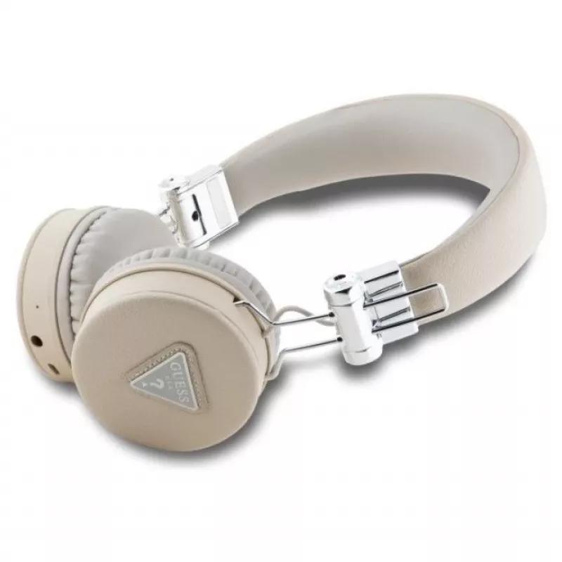 Guess Grained Classic Round Shape Ασύρματα Bluetooth Over-Ear Ακουστικά με ENC, Μπεζ